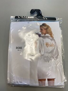 White Satin Bride Robe with Gold Script